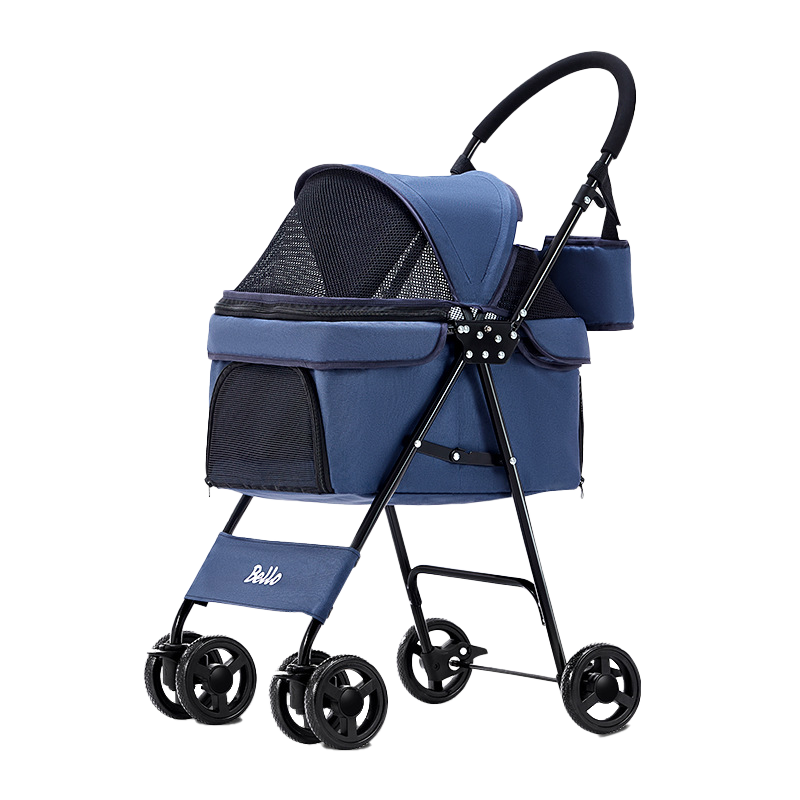Bello BL07 時尚輕巧 透氣款摺疊寵物手推車 深藍透氣款