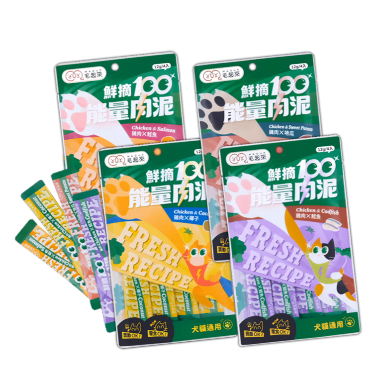 Maoup毛起來 鮮摘100能量肉泥 犬貓零食 12g x 4條/袋