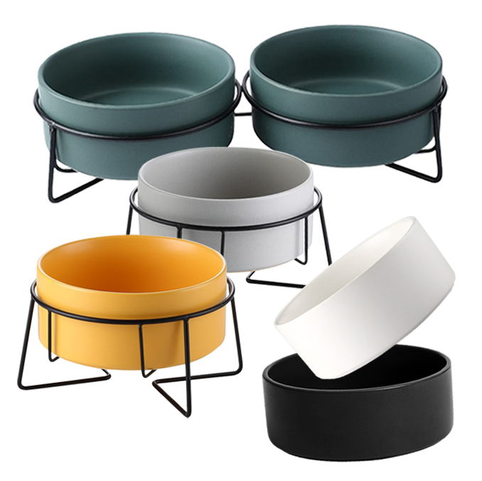 黑鐵架陶瓷寵物碗 護頸寵物碗 6色 2種尺寸