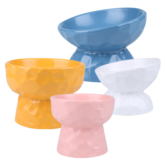 凹凸紋寵物陶瓷碗 斜口 / 平口 4色