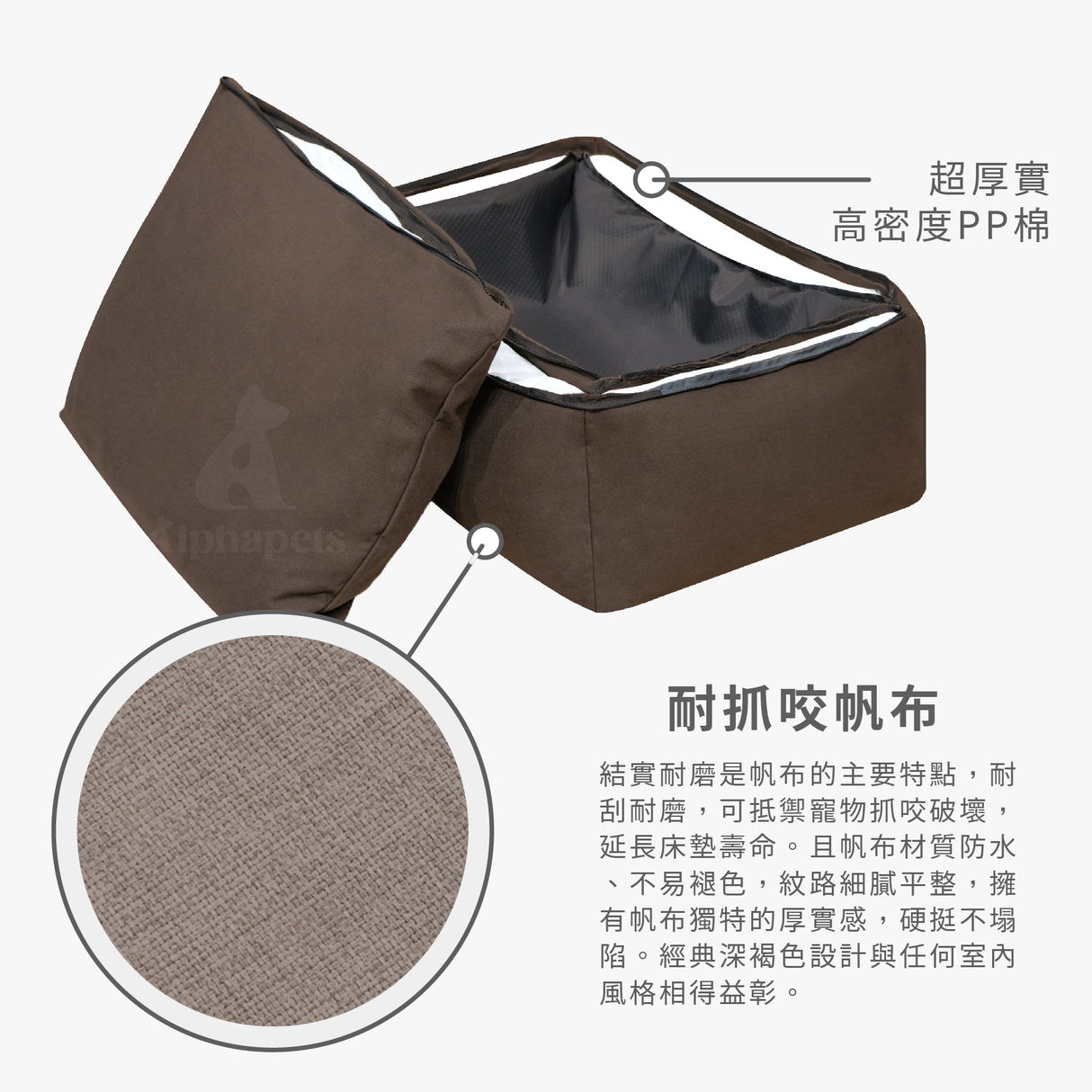 Stella 經典帆布寵物睡床 深棕色 S / M / L