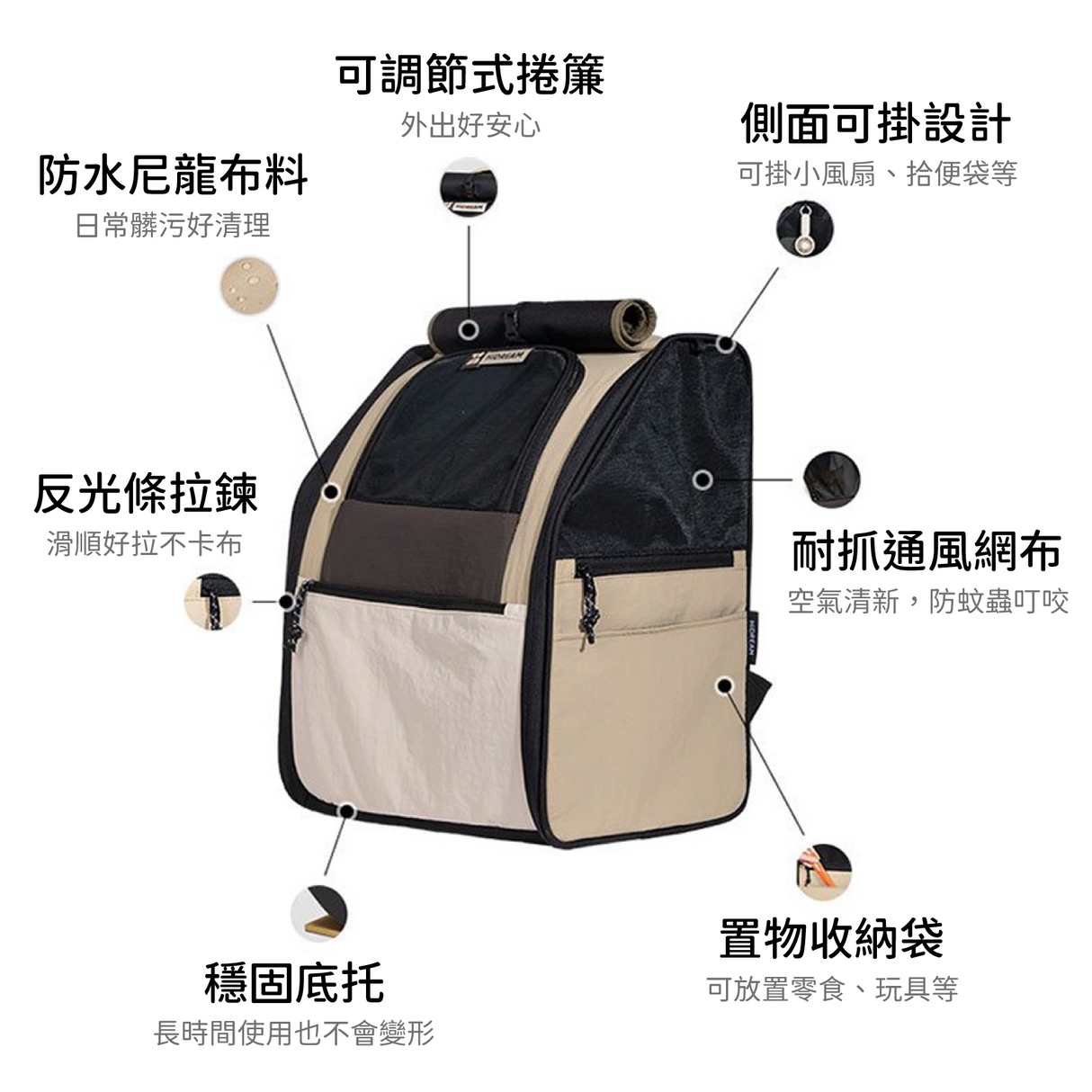 HIDREAM 頭等艙寵物雙肩背包 大空間 外出背包 栗子棕色