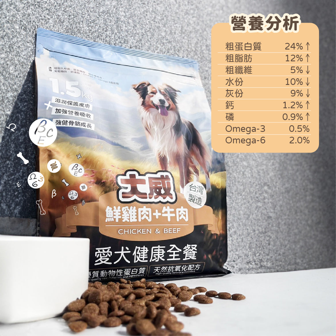 大威 DAVE 愛犬健康全餐犬糧 鮮雞肉+牛肉 皮毛關節保健 狗飼料 全齡犬適用