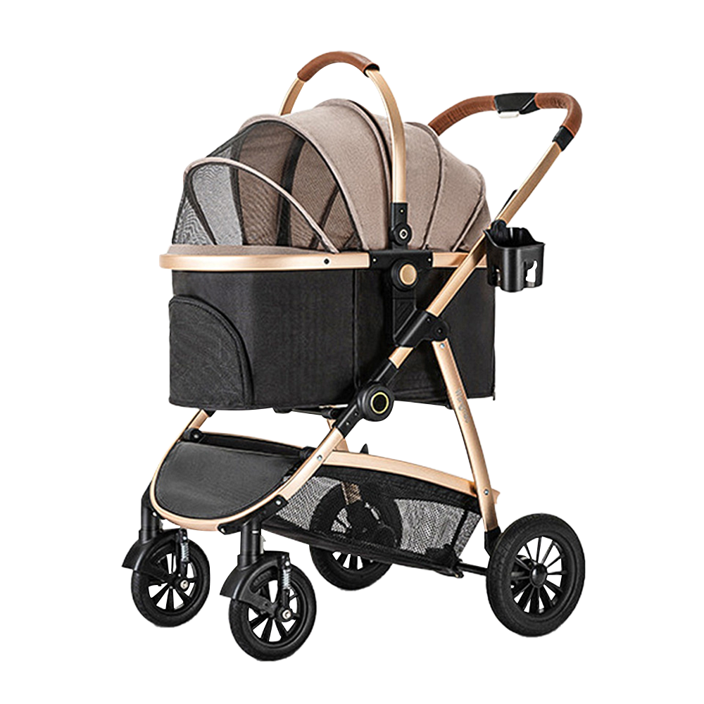 Wang Mao 旺喵 鋁管分離式摺疊寵物推車 灰色 / 香檳金 XL