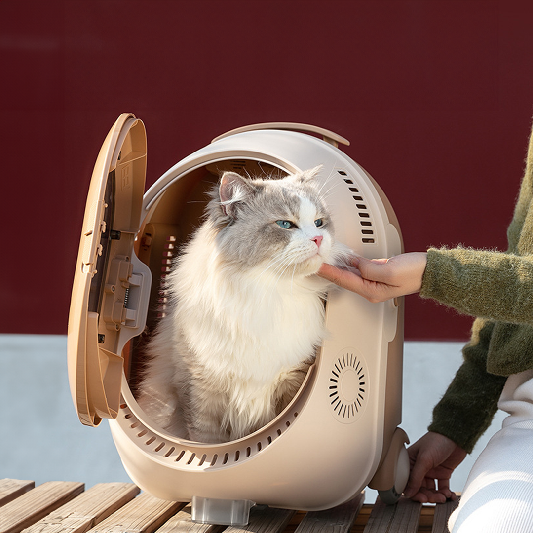 AIWO艾窩 多功能拉桿寵物外出包 內置小夜燈 風扇 水冷霧 咖啡色