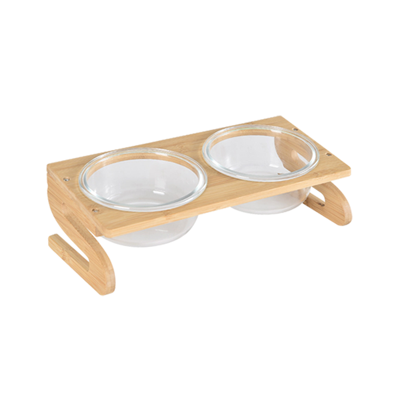 日式竹S架寵物玻璃碗 玻璃飛碟碗 碗架 3種尺寸