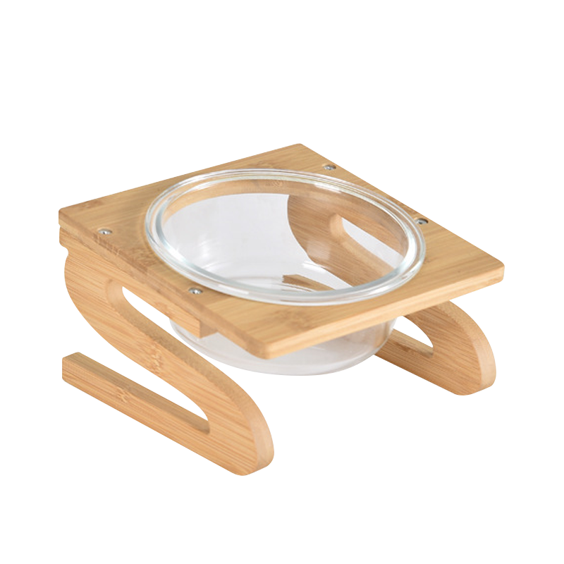 日式竹S架寵物玻璃碗 玻璃飛碟碗 碗架 3種尺寸
