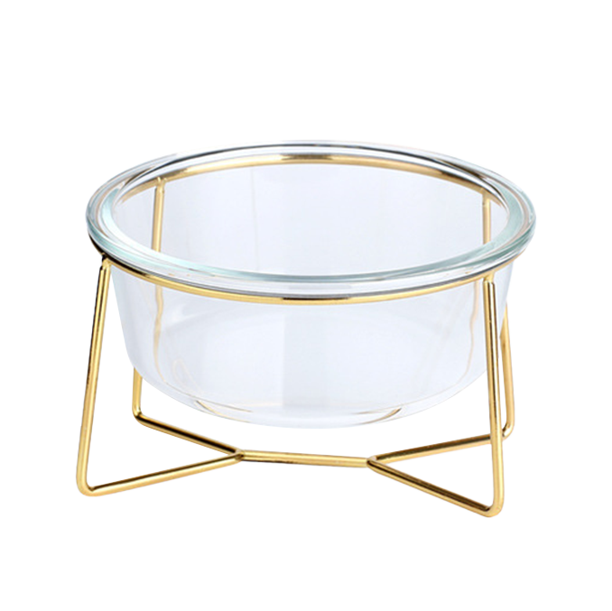 斜口金鐵架玻璃寵物碗 護頸寵物碗 玻璃飛碟碗 2種尺寸