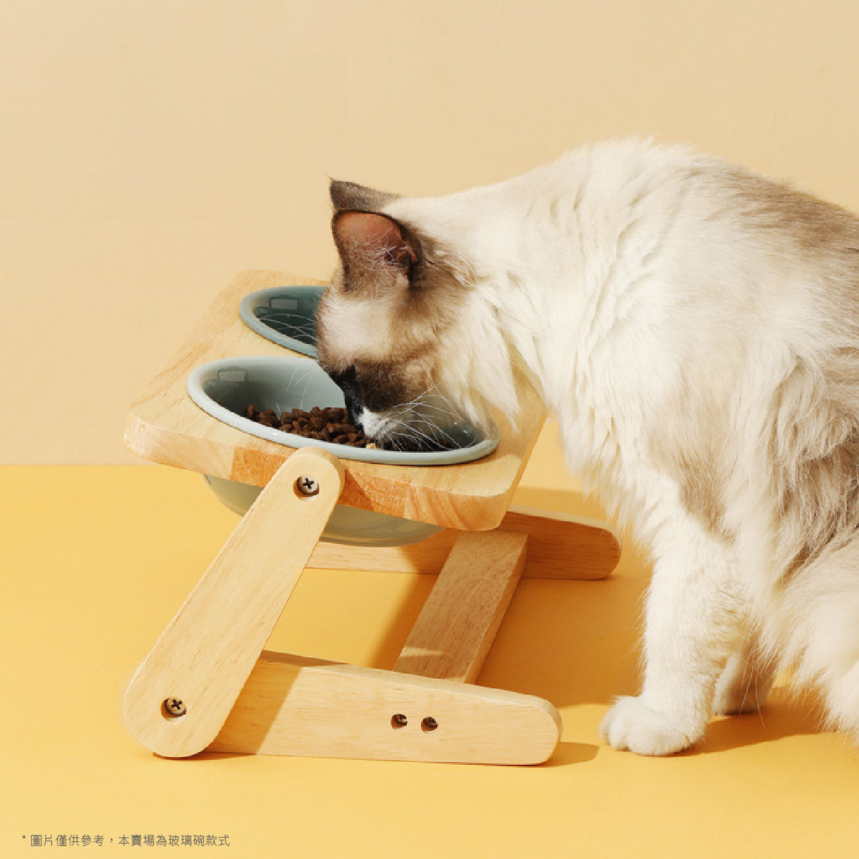 百變木架玻璃飛碟寵物碗 橡木碗架 2種尺寸 高度角度可調節
