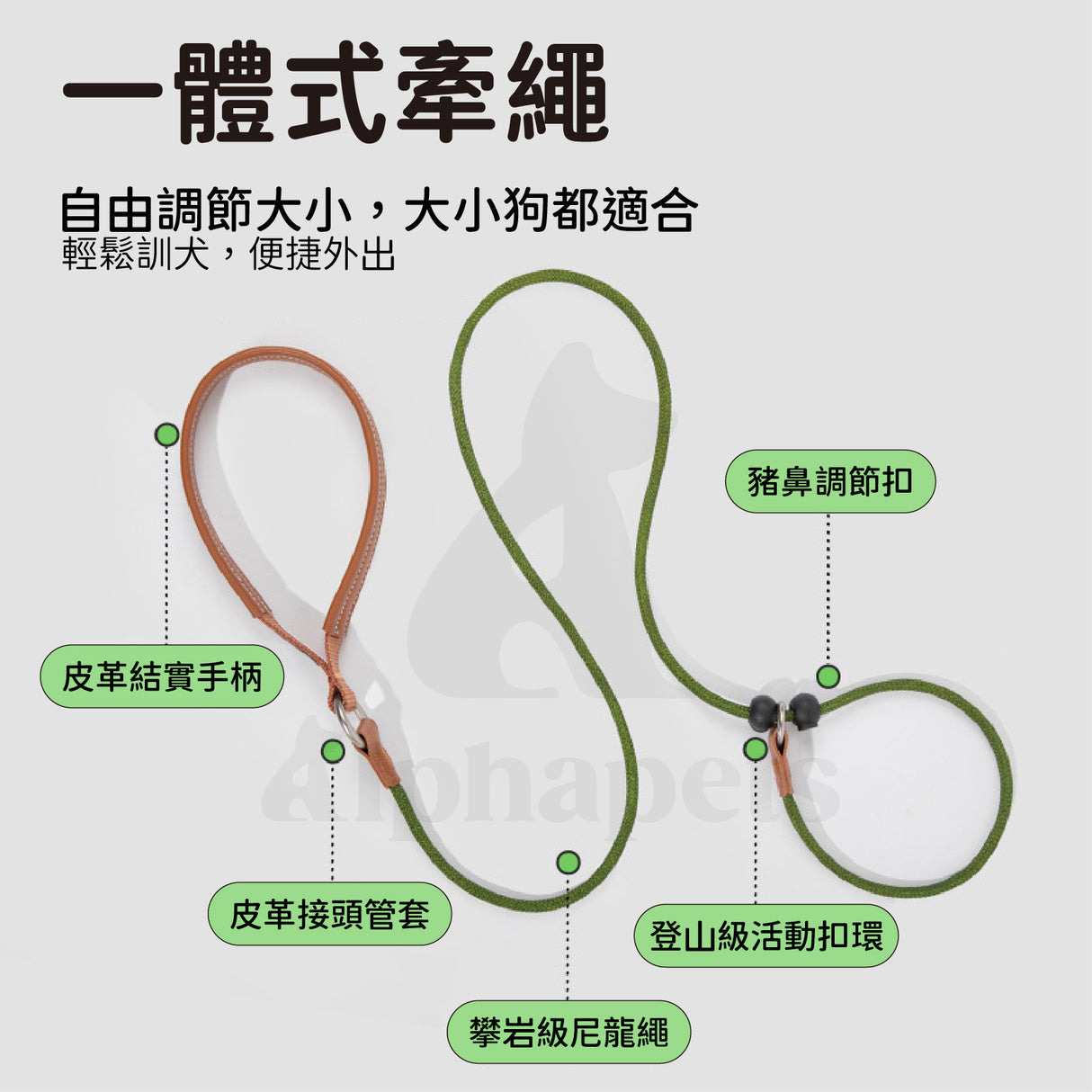 HIDREAM 啵啵系列 寵物皮革手柄一體牽繩 寵物牽繩