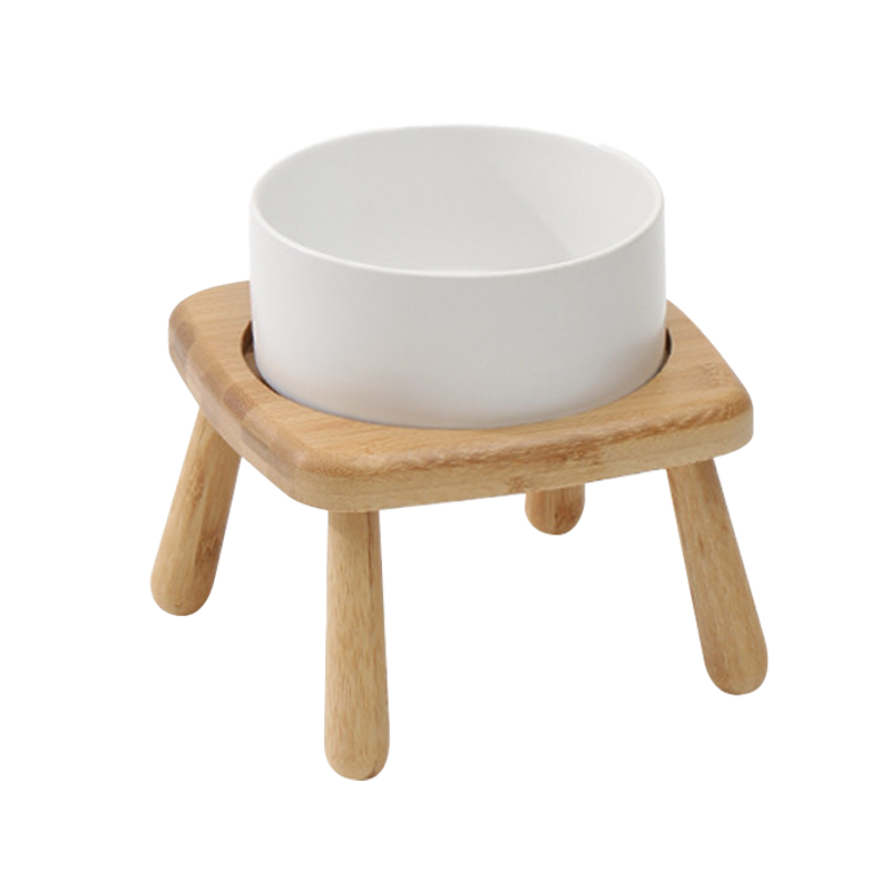 高腳木架陶瓷寵物碗 護頸寵物碗 木碗架 2種尺寸