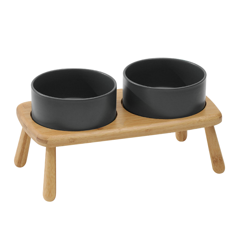高腳木架陶瓷寵物碗 護頸寵物碗 木碗架 2種尺寸