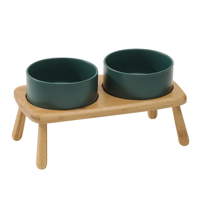 高腳木架陶瓷寵物碗 護頸寵物碗 木碗架 2種尺寸