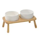 高腳木架陶瓷寵物碗 護頸寵物碗 木碗架 2種尺寸