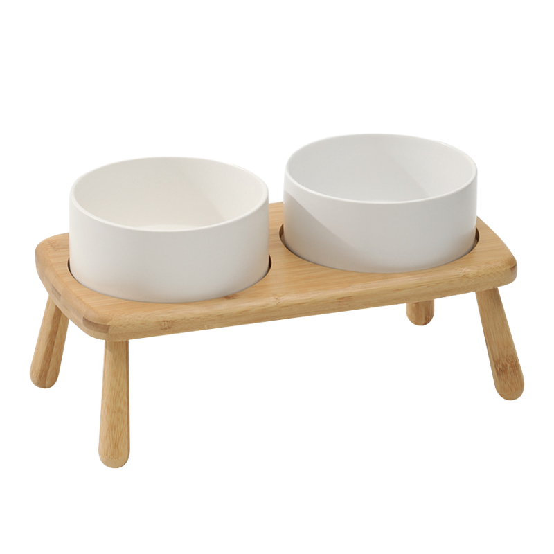 高腳木架陶瓷寵物碗 護頸寵物碗 木碗架 2種尺寸