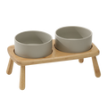 高腳木架陶瓷碗 雙碗組 / 灰色 / 21 cm