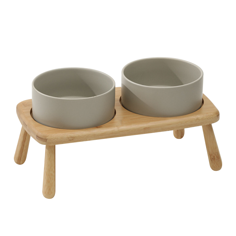 高腳木架陶瓷寵物碗 護頸寵物碗 木碗架 2種尺寸