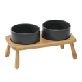 高腳木架陶瓷碗 雙碗組 / 黑色 / 15.5 cm