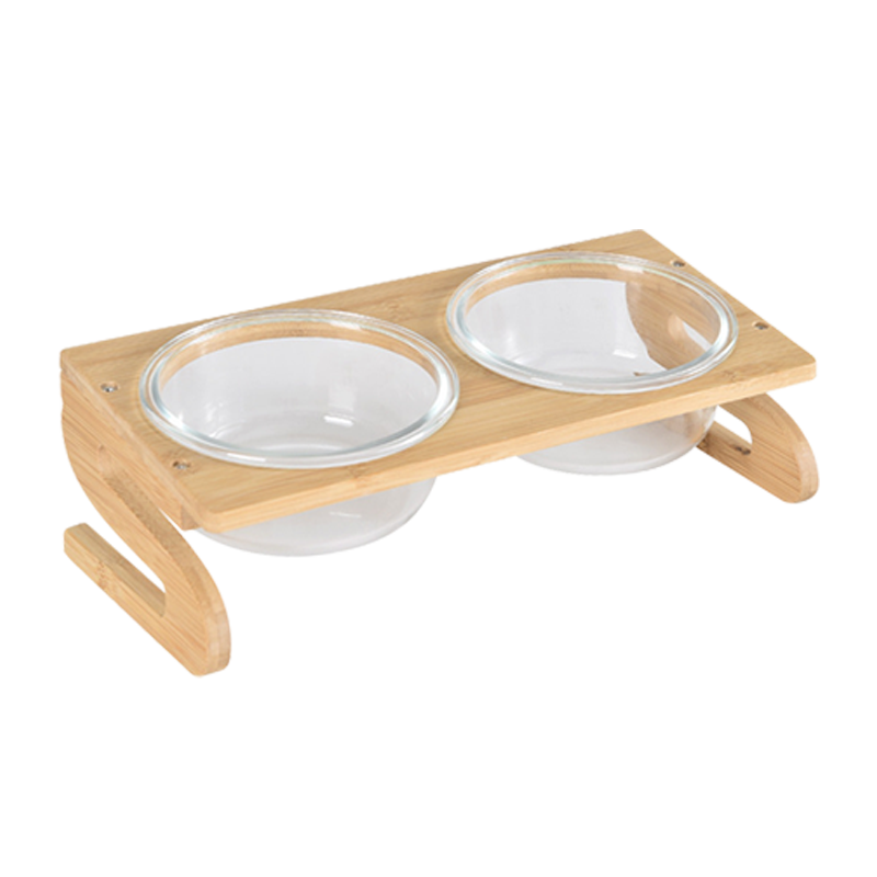 日式竹S架寵物玻璃碗 玻璃飛碟碗 碗架 3種尺寸