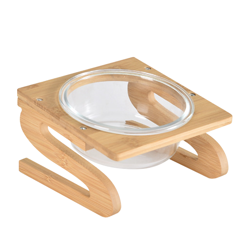 日式竹S架寵物玻璃碗 玻璃飛碟碗 碗架 3種尺寸