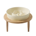 米白色慢食碗加高圓盤木架組 / 15.5 cm