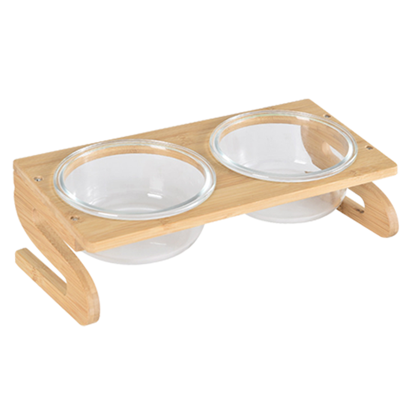 日式竹S架寵物玻璃碗 玻璃飛碟碗 碗架 3種尺寸