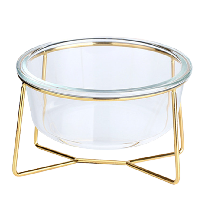 斜口金鐵架玻璃寵物碗 護頸寵物碗 玻璃飛碟碗 2種尺寸