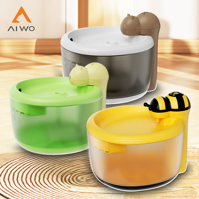 AIWO 艾窩 小熊 / 小蜜蜂寵物無線飲水機 自動飲水器 四層過濾芯 2.2L