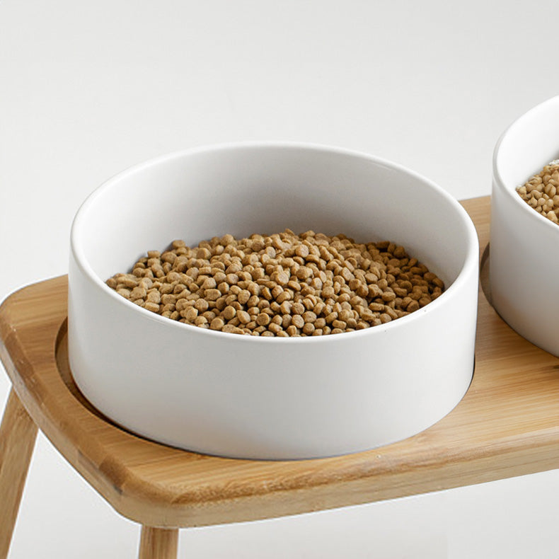高腳木架陶瓷寵物碗 護頸寵物碗 木碗架 2種尺寸