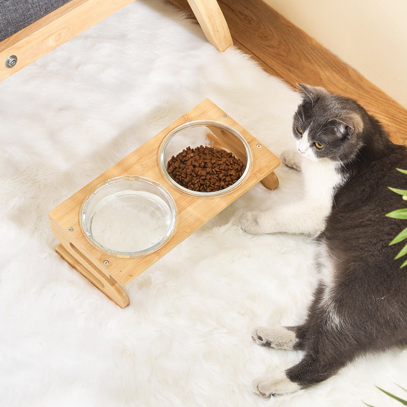 日式竹S架寵物玻璃碗 玻璃飛碟碗 碗架 3種尺寸