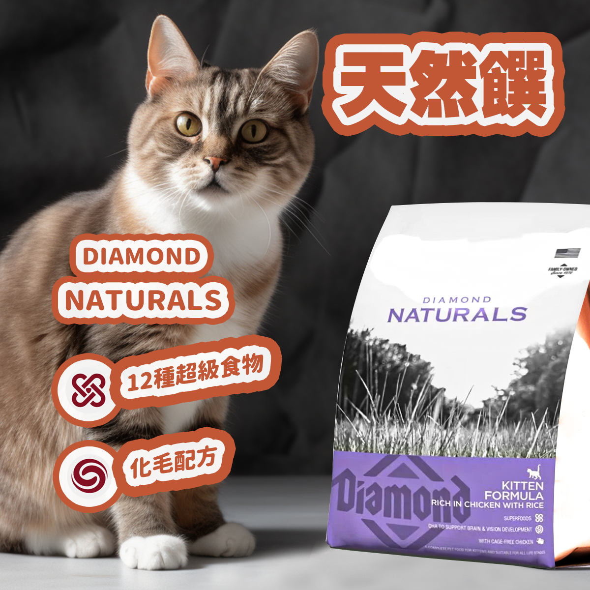 DiamondNaturals天然饌 貓飼料 雞肉米幼母貓 挑嘴貓 1kg