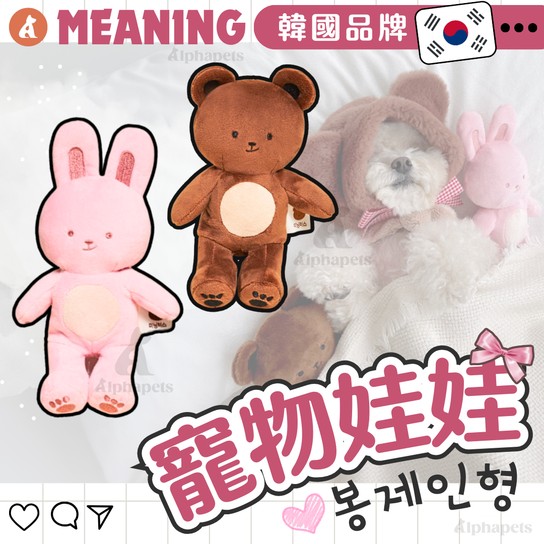 韓國MEANING 毛絨寵物玩具 熊娃娃 兔娃娃  毛孩磨牙陪睡玩具