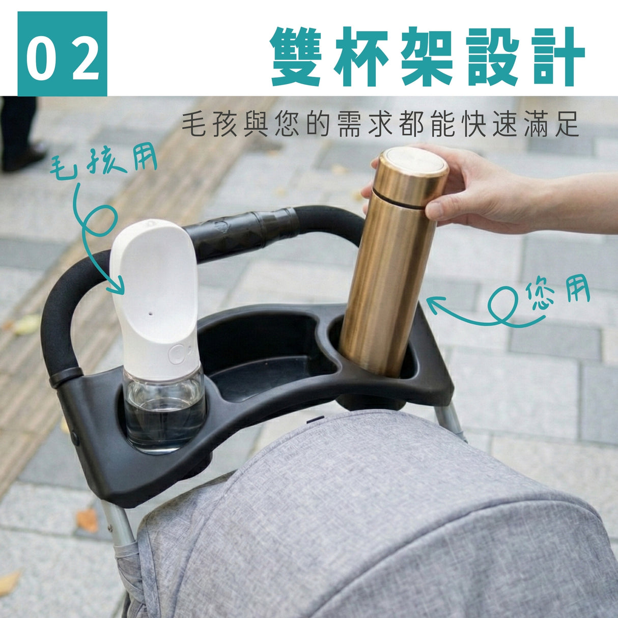 四輪單手收車寵物推車 | 15kg承重 | 灰色