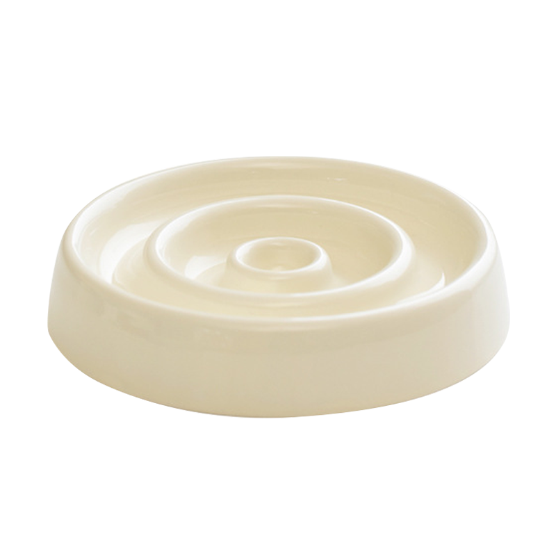 陶瓷圓圈寵物慢食碗 防暴食 飲食控制 護頸 實木底座 寵物碗 3色