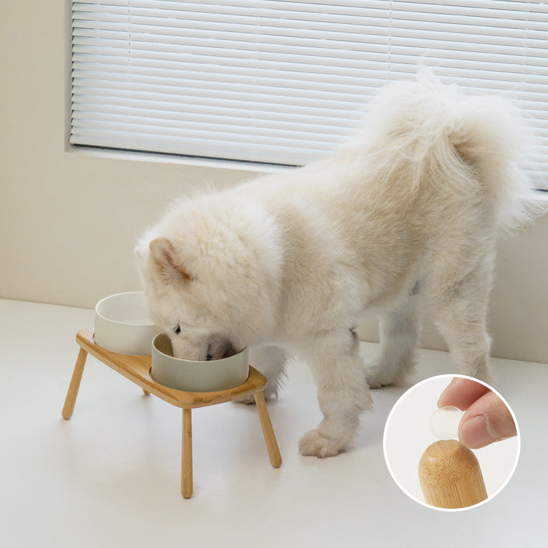 高腳木架陶瓷寵物碗 護頸寵物碗 木碗架 2種尺寸