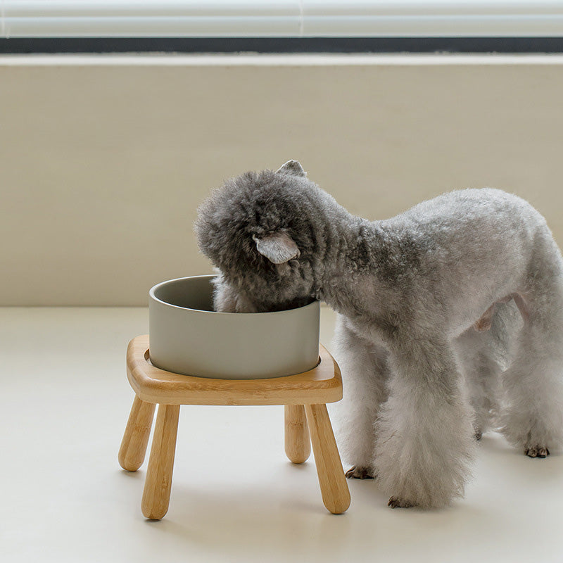 高腳木架陶瓷寵物碗 護頸寵物碗 木碗架 2種尺寸