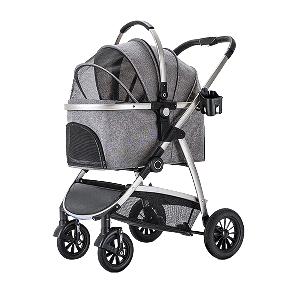 Wang Mao 旺喵 鋁管分離式摺疊寵物推車 灰色 / 香檳金 XL