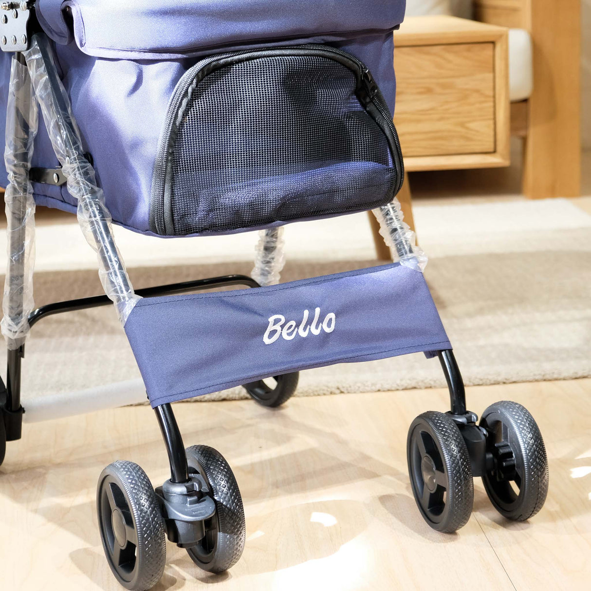 Bello BL07 時尚輕巧 透氣款摺疊寵物手推車 深藍透氣款