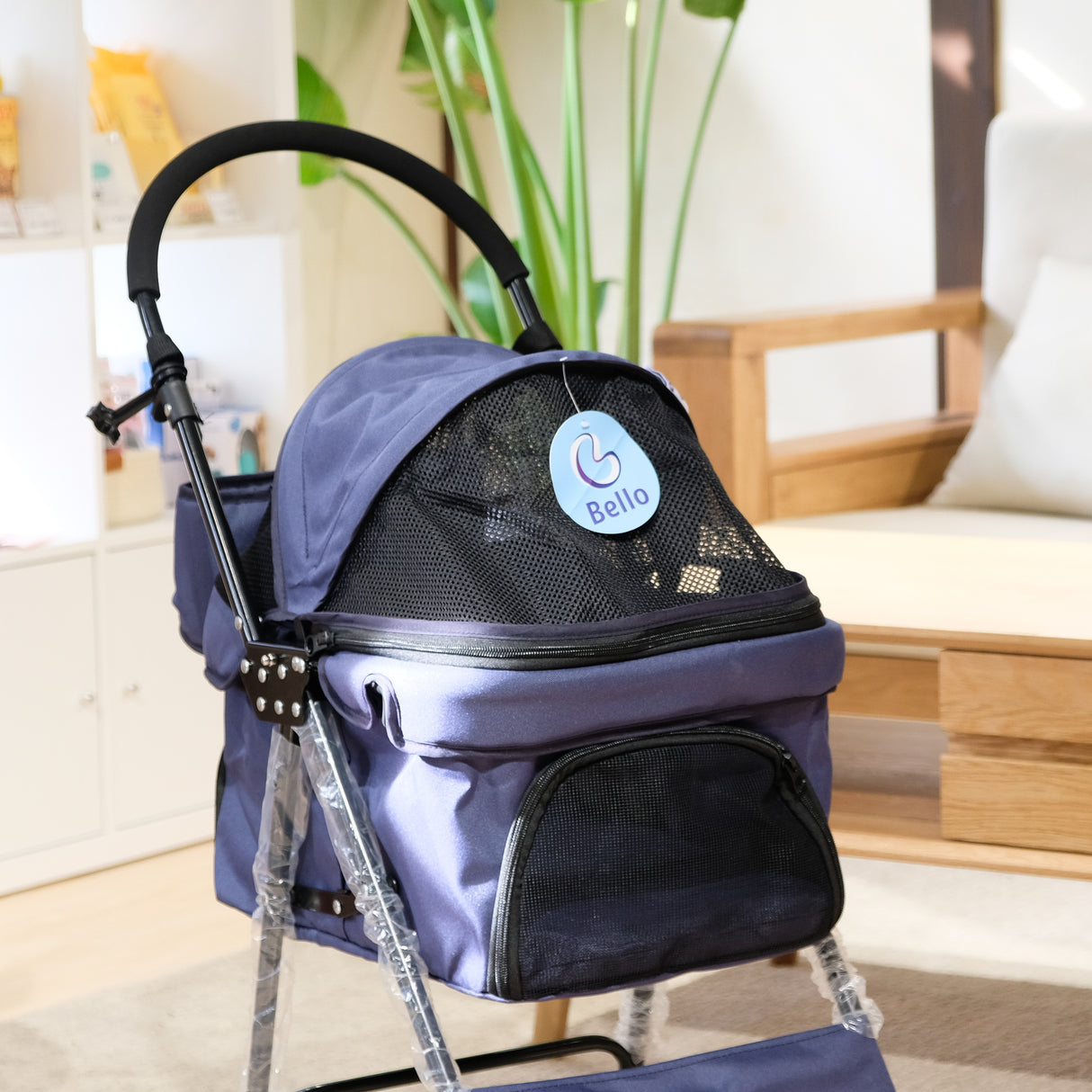 Bello BL07 時尚輕巧 透氣款摺疊寵物手推車 深藍透氣款