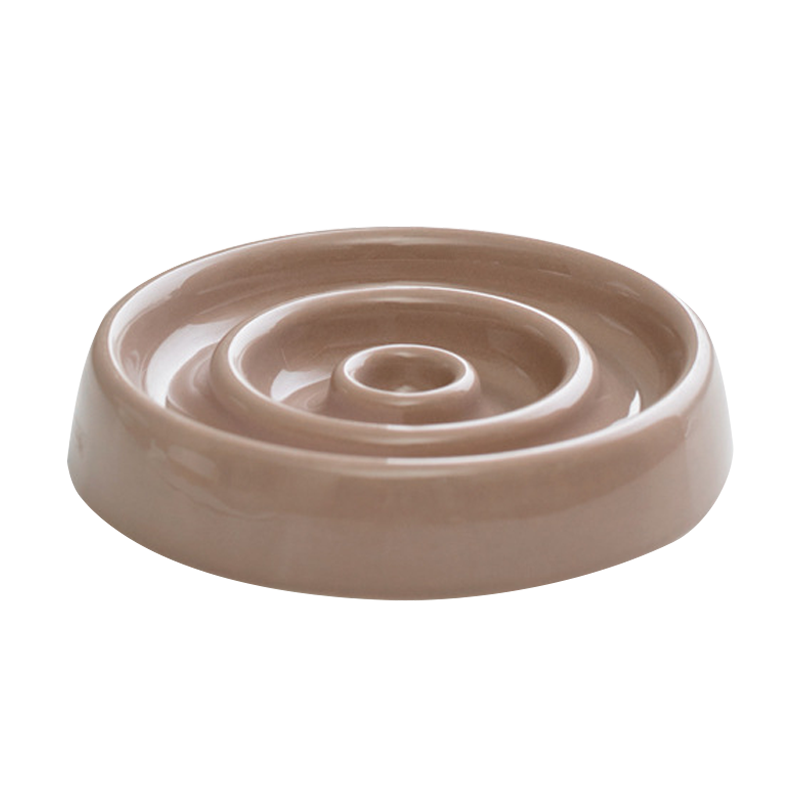 陶瓷圓圈寵物慢食碗 防暴食 飲食控制 護頸 實木底座 寵物碗 3色