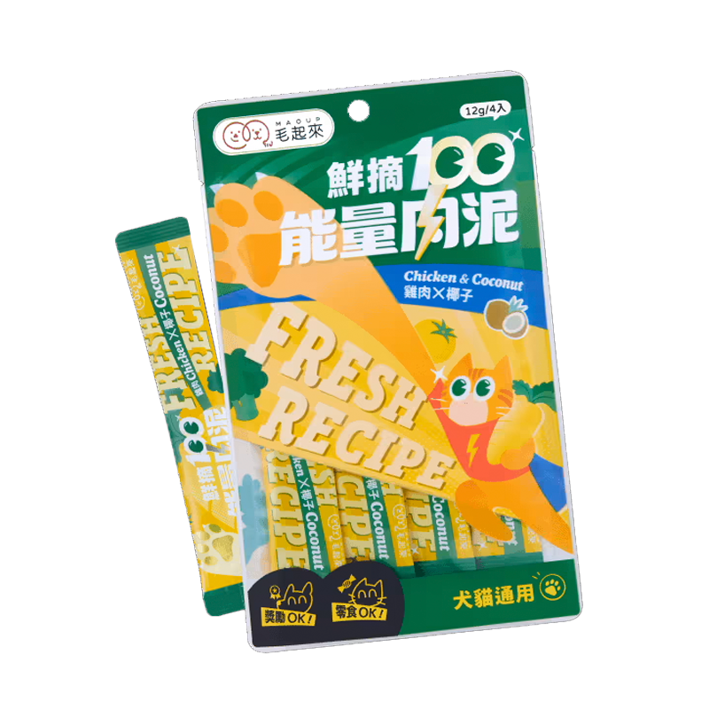 Maoup毛起來 鮮摘100能量肉泥 犬貓零食 12g x 4條/袋
