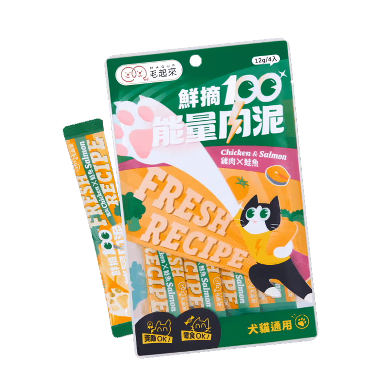 Maoup毛起來 鮮摘100能量肉泥 犬貓零食 12g x 4條/袋