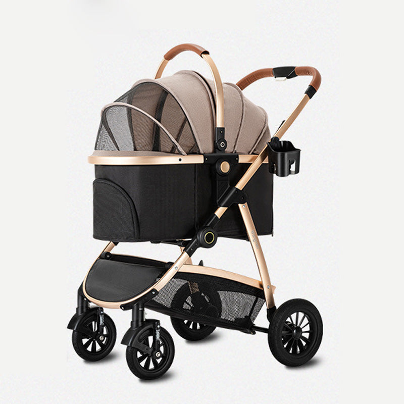 Wang Mao 旺喵 鋁管分離式摺疊寵物推車 灰色 / 香檳金 XL