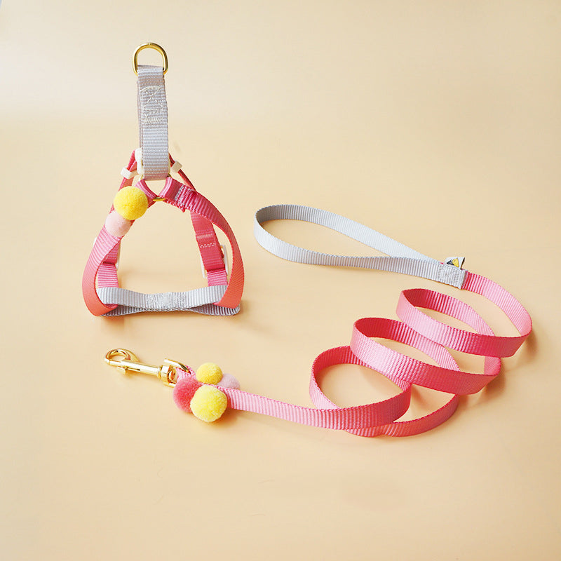 Felizpaws 狗狗毛球胸背帶牽繩組 小型犬 櫻花粉 / 湖水綠