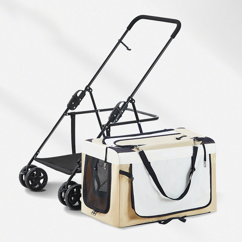 Bello BL09 輕巧便攜 車包分離式可折疊寵物推車 卡其色