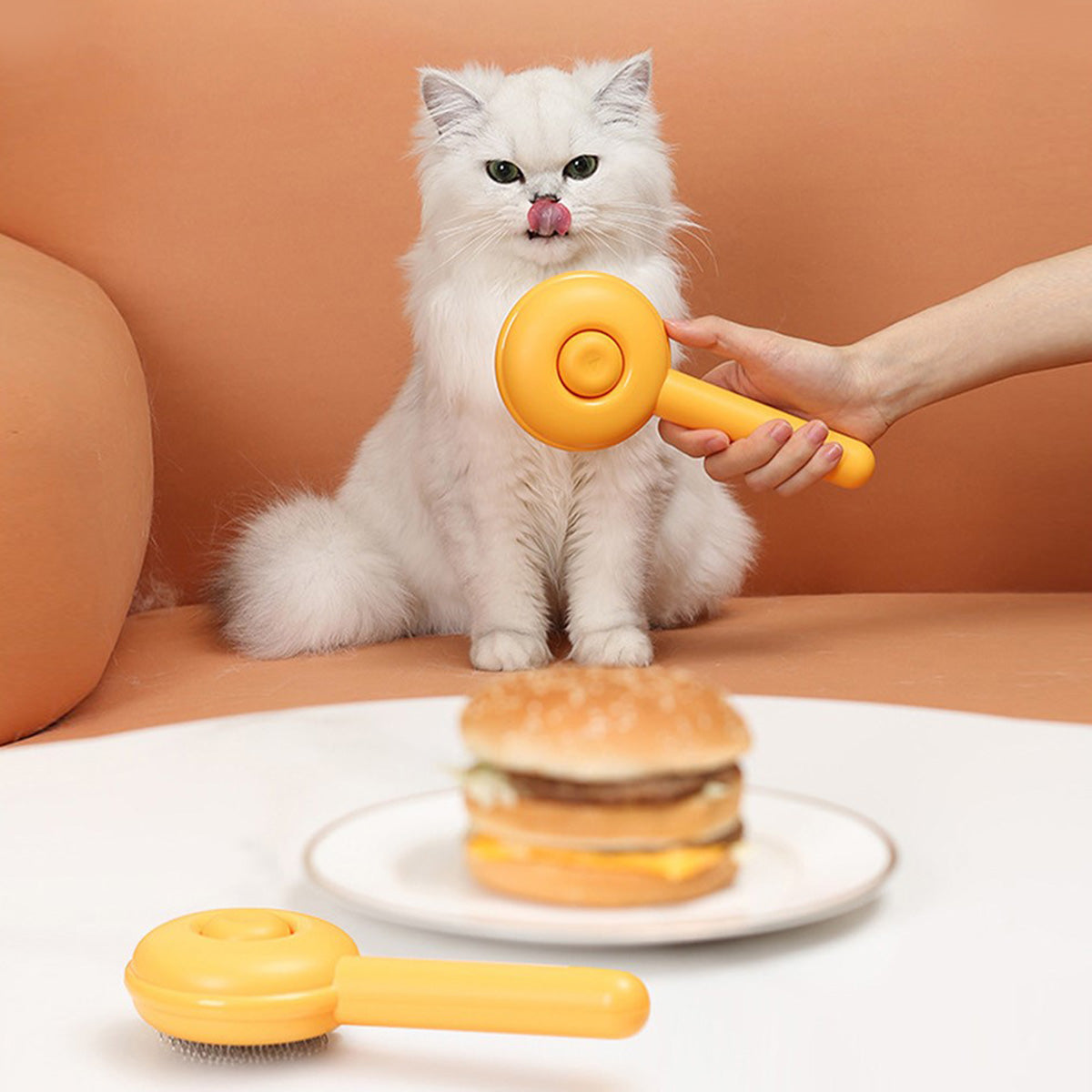 AIWO艾窩 漢堡包寵物針梳 一鍵除毛 寵物梳 貓毛梳