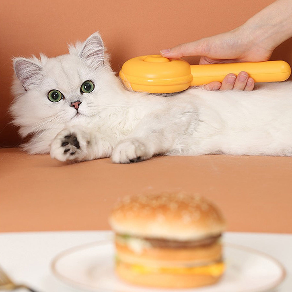 AIWO艾窩 漢堡包寵物針梳 一鍵除毛 寵物梳 貓毛梳