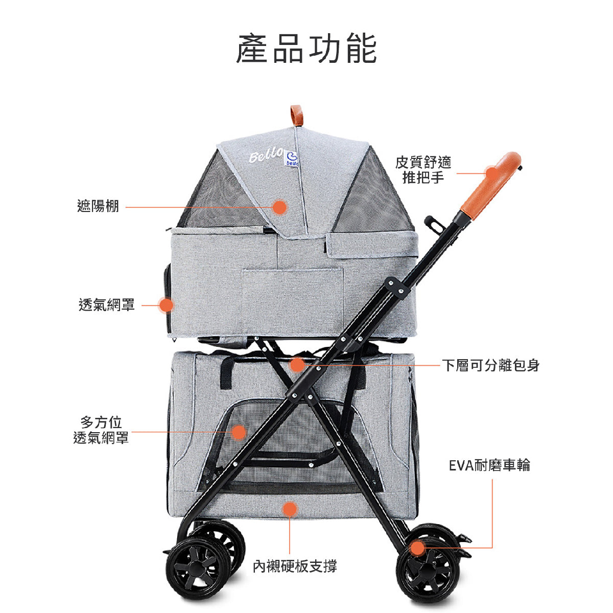 Bello LD03F 輕便分離式 雙層摺疊寵物推車