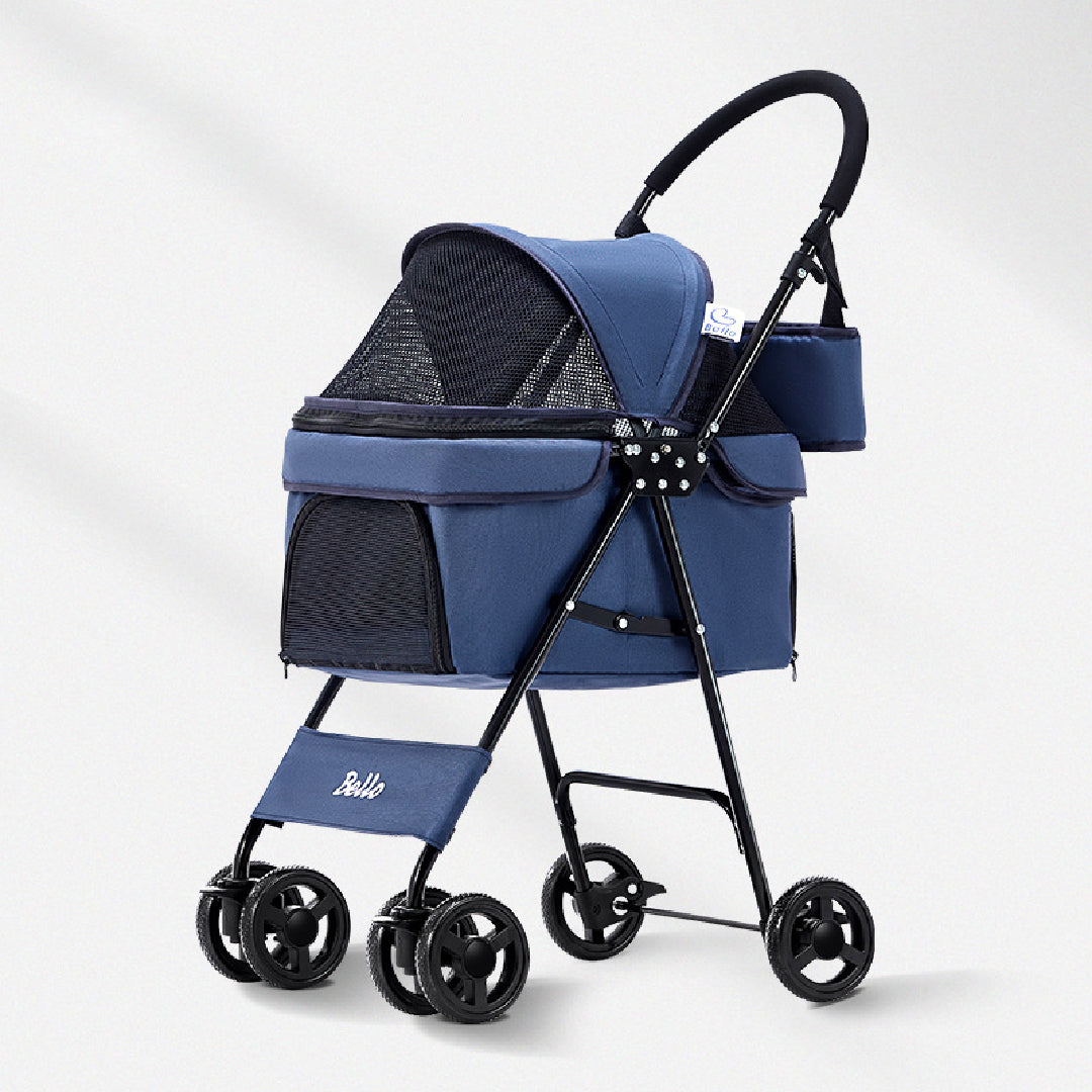 Bello BL07 時尚輕巧 透氣款摺疊寵物手推車 深藍透氣款