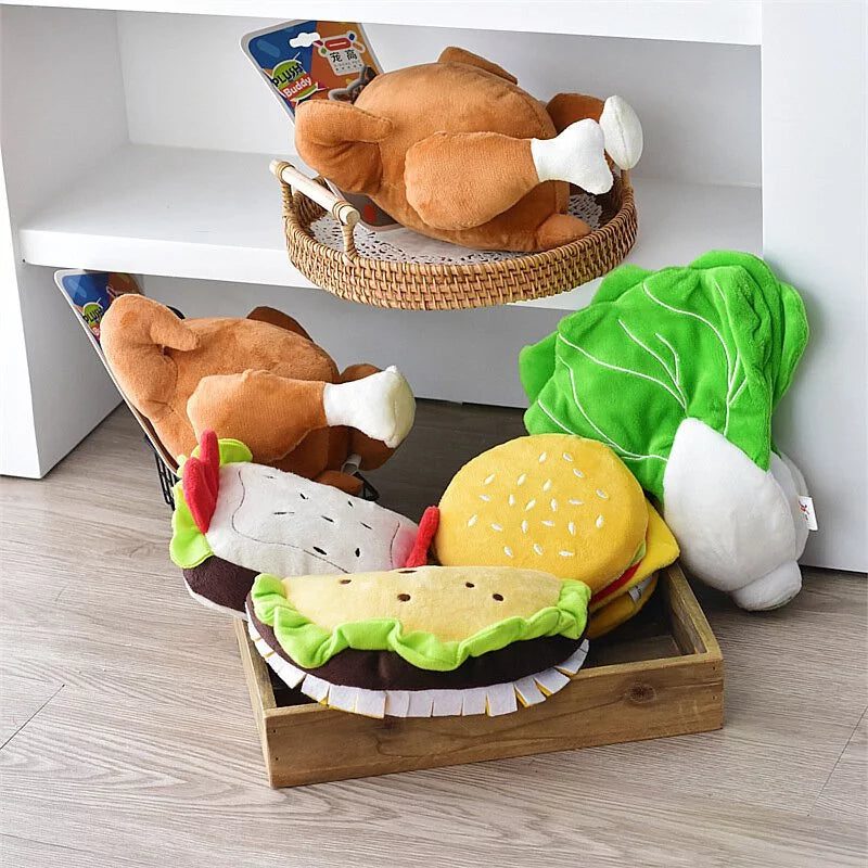 食物造型絨毛發聲玩具 三明治 / 墨西哥捲 / 吐司 / 菜菜 / 豌豆 / 烤雞